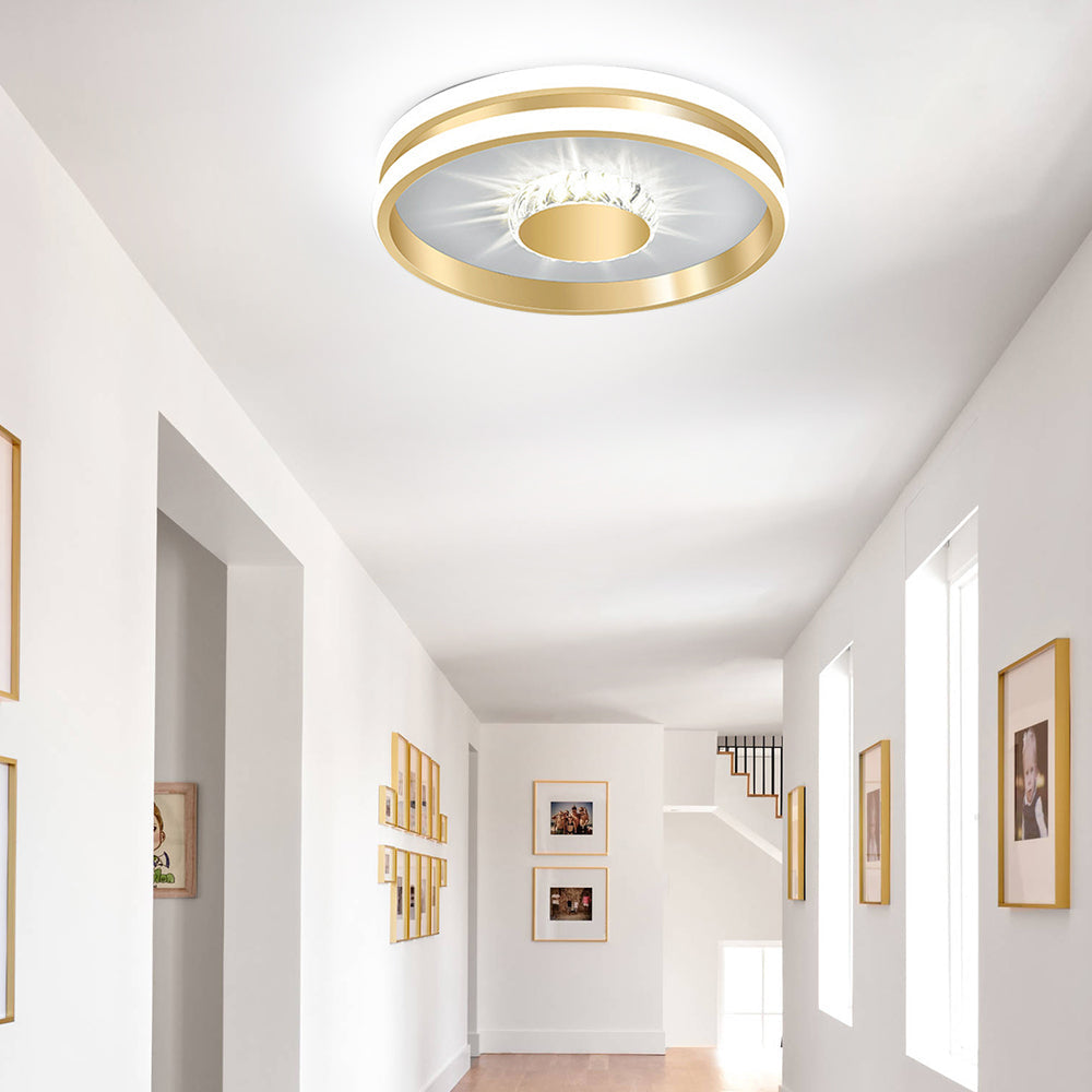 Złota Lampa Sufitowa LED Do Przedpokoju | Kryształowa