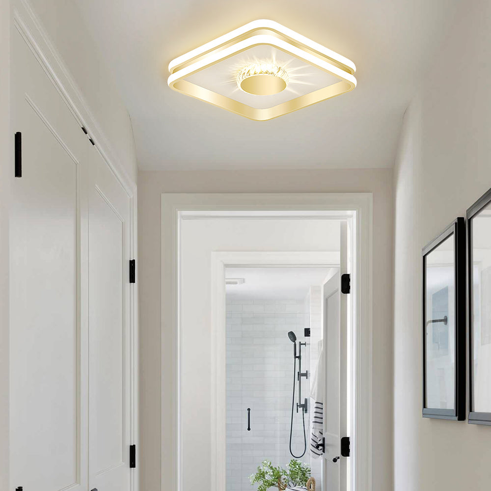 Złota Lampa Sufitowa LED Do Przedpokoju | Kryształowa