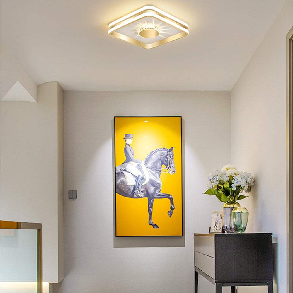 Złota Lampa Sufitowa LED Do Przedpokoju | Kryształowa