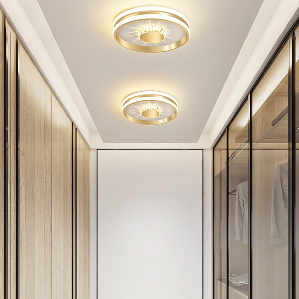 Złota Lampa Sufitowa LED Do Przedpokoju | Kryształowa