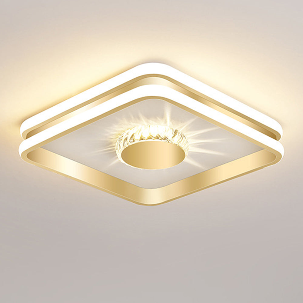 Złota Lampa Sufitowa LED Do Przedpokoju | Kryształowa