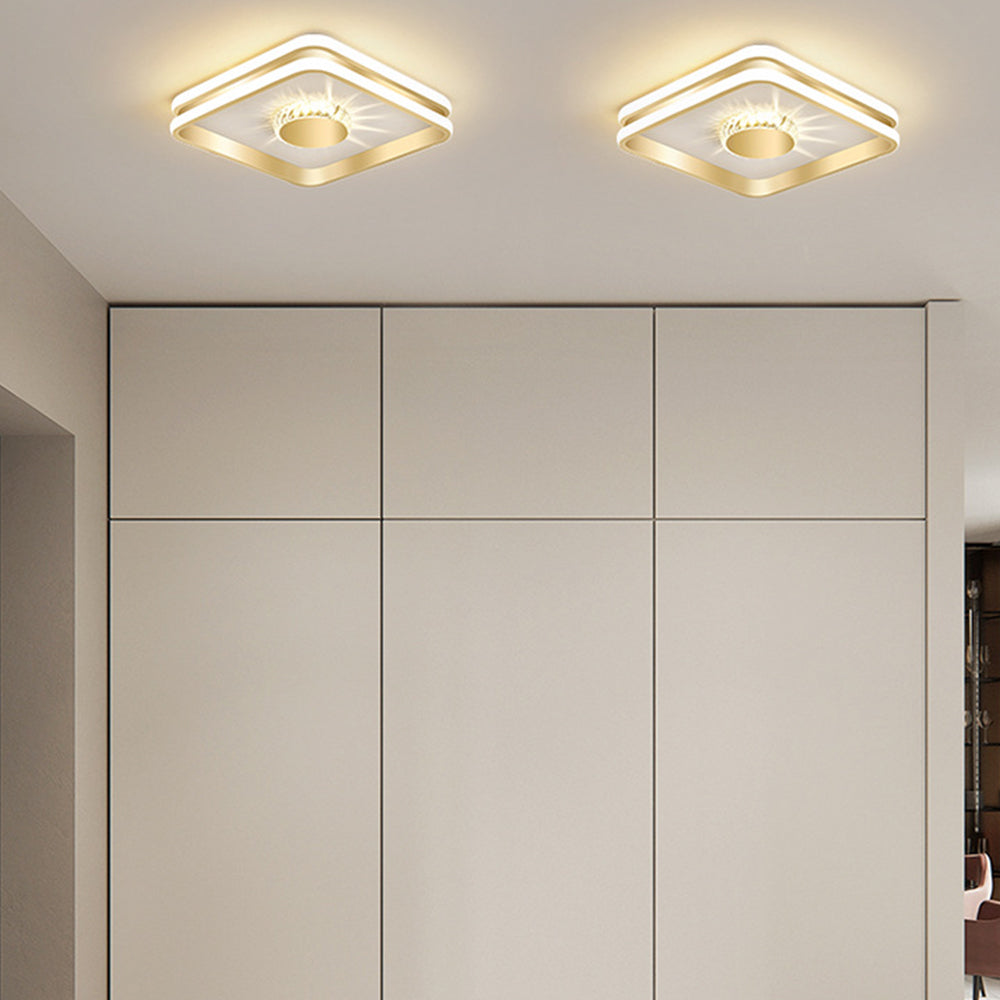 Złota Lampa Sufitowa LED Do Przedpokoju | Kryształowa