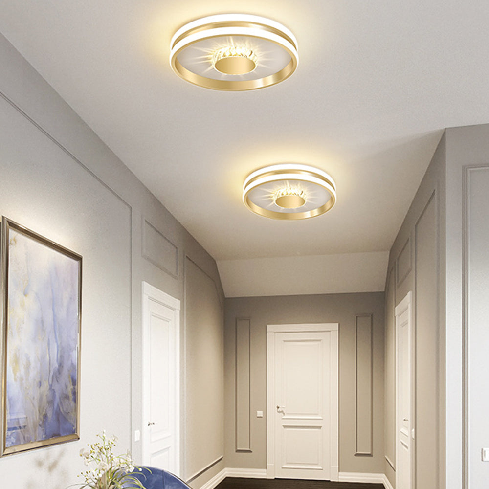 Złota Lampa Sufitowa LED Do Przedpokoju | Kryształowa