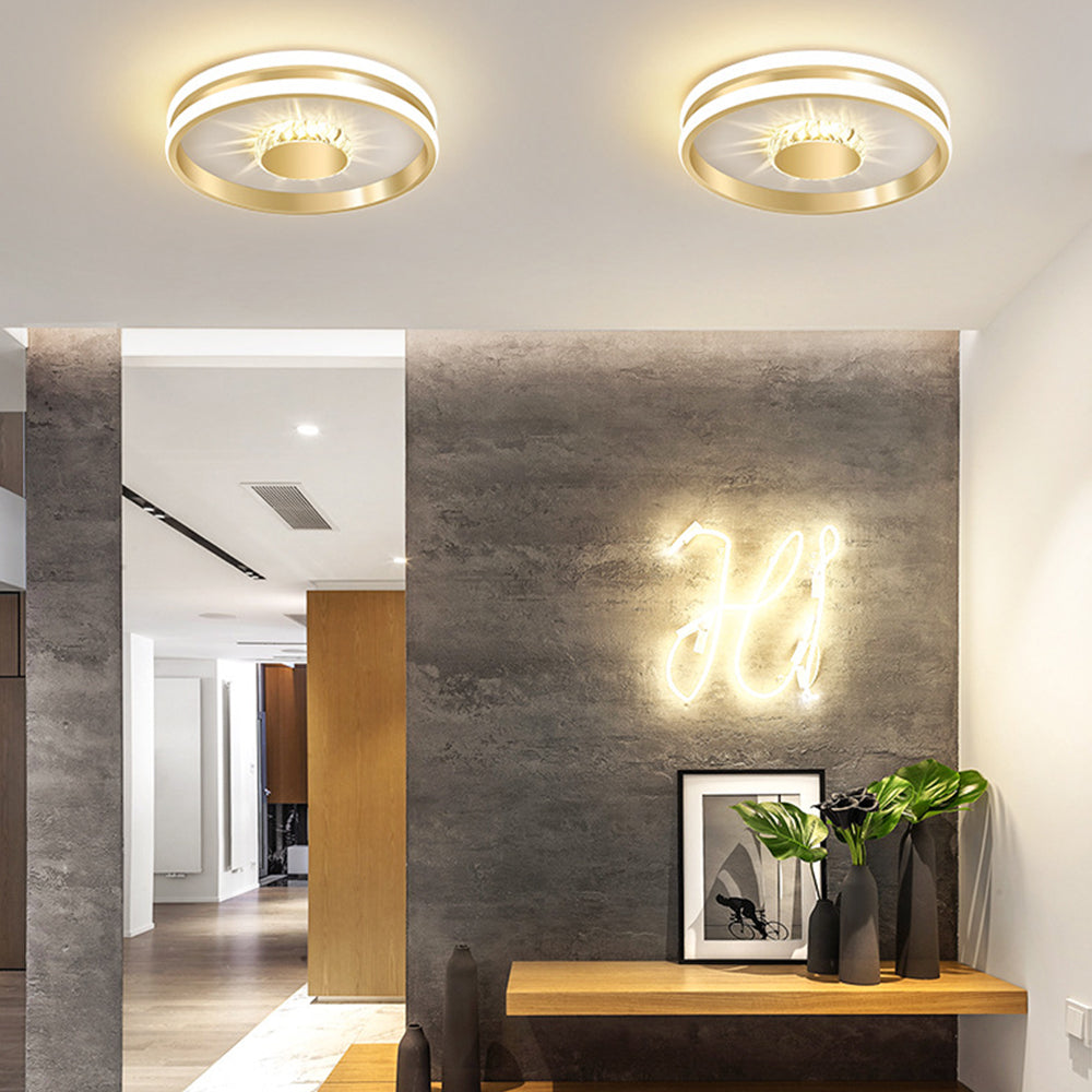 Złota Lampa Sufitowa LED Do Przedpokoju | Kryształowa