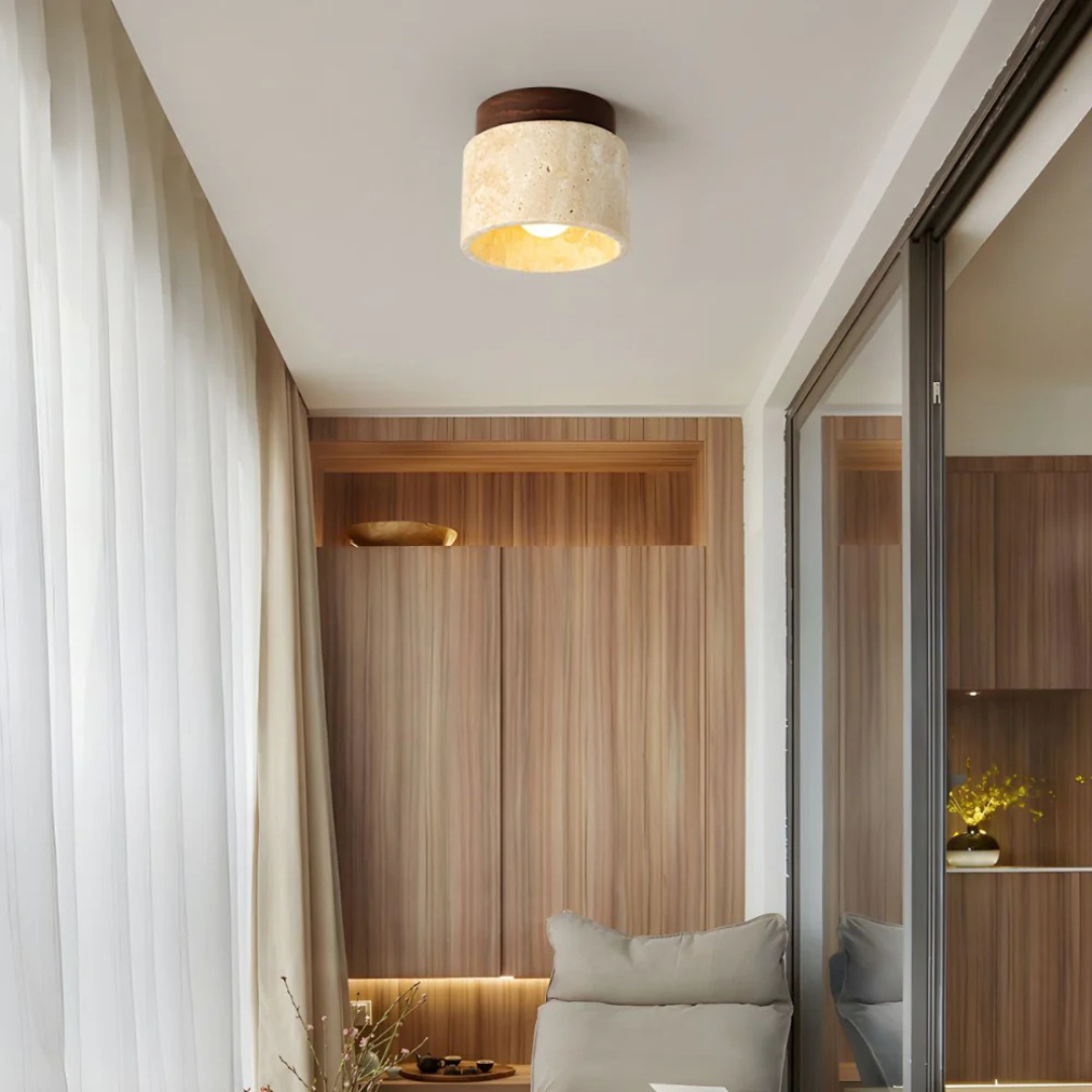 Lampa Sufitowa Cylindryczna | Z Drewnianym Akcentem