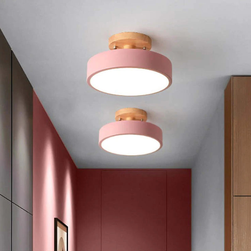 Okrągła Lampa Sufitowa LED | Drewniana