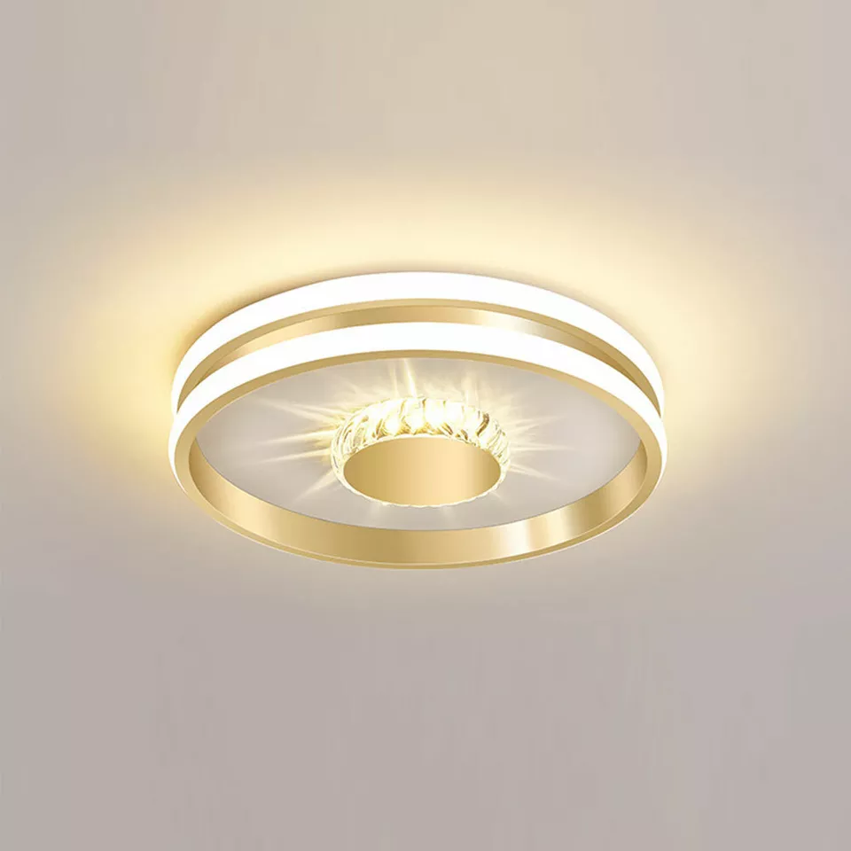 Złota Lampa Sufitowa LED Do Przedpokoju | Kryształowa