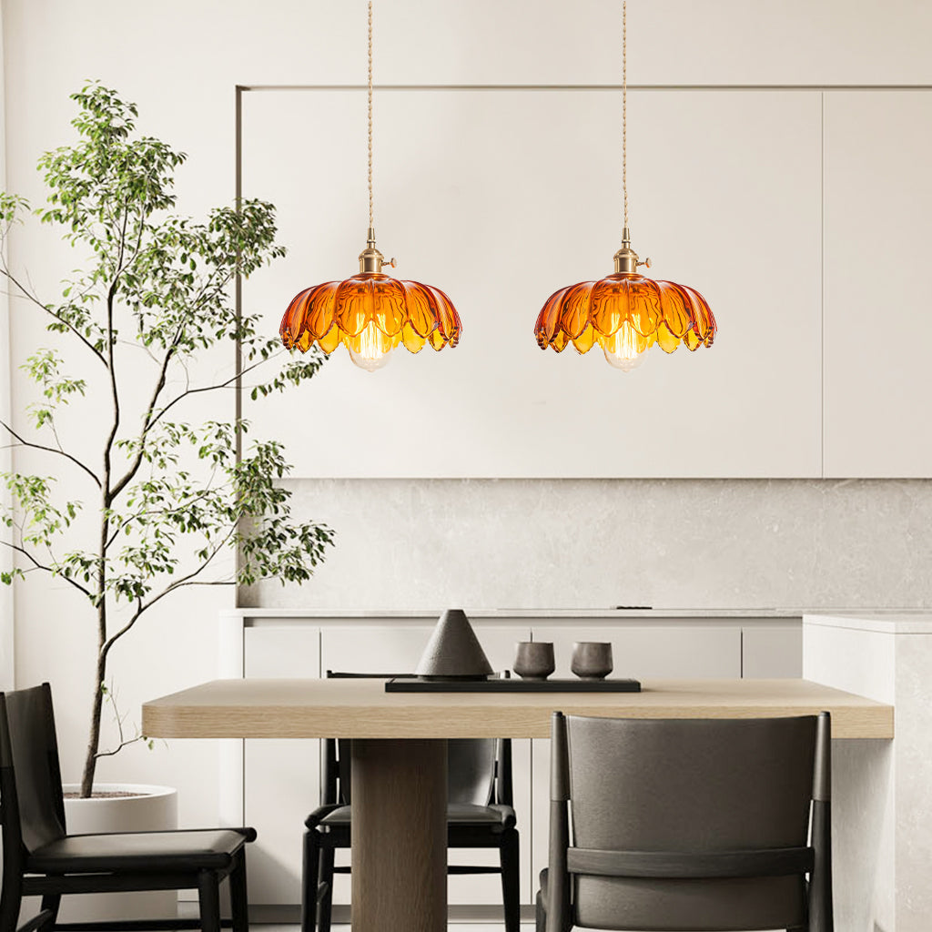 Rustykalna Szklana Lampa Wisząca Tulipan | Styl Wiejski