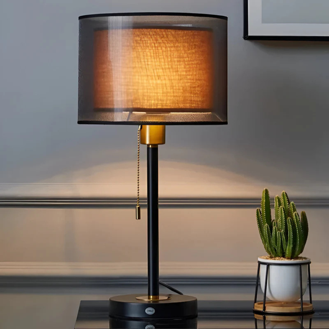 Lampa Stołowa LED | Z Materiałowym Kloszem