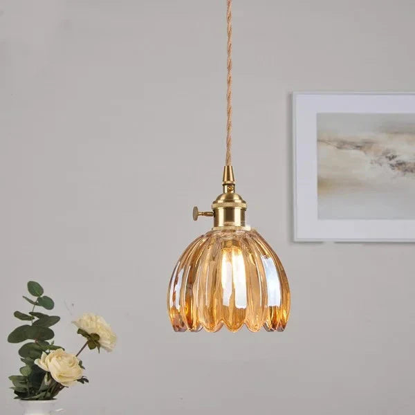 Japońska Lampa Wisząca ze Szklanymi Kwiatami | Do Salonu