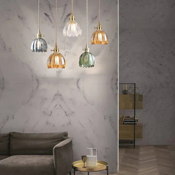 Japońska Lampa Wisząca ze Szklanymi Kwiatami | Do Salonu