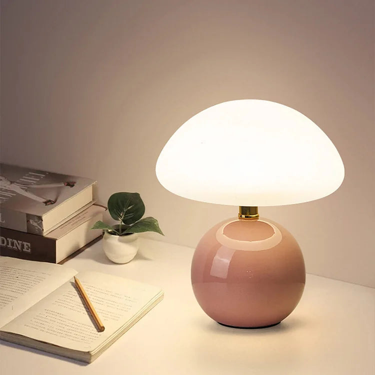 Kremowa Lampka Nocna Grzybek | Nowoczesna