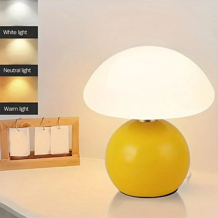 Kremowa Lampka Nocna Grzybek | Nowoczesna