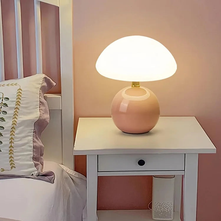 Kremowa Lampka Nocna Grzybek | Nowoczesna