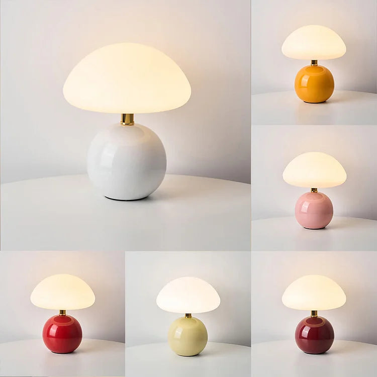 Kremowa Lampka Nocna Grzybek | Nowoczesna