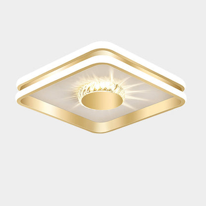 Złota Lampa Sufitowa LED Do Przedpokoju | Kryształowa