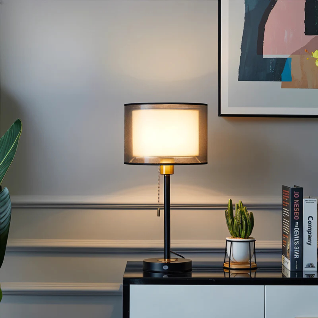 Lampa Stołowa LED | Z Materiałowym Kloszem