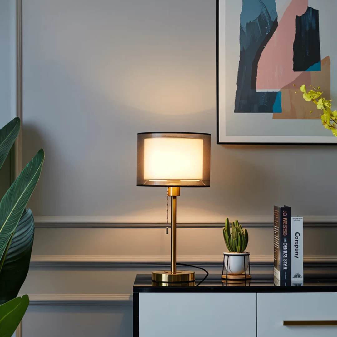 Lampa Stołowa LED | Z Materiałowym Kloszem