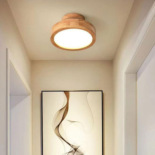 Okrągła Lampa Sufitowa LED | Drewniana
